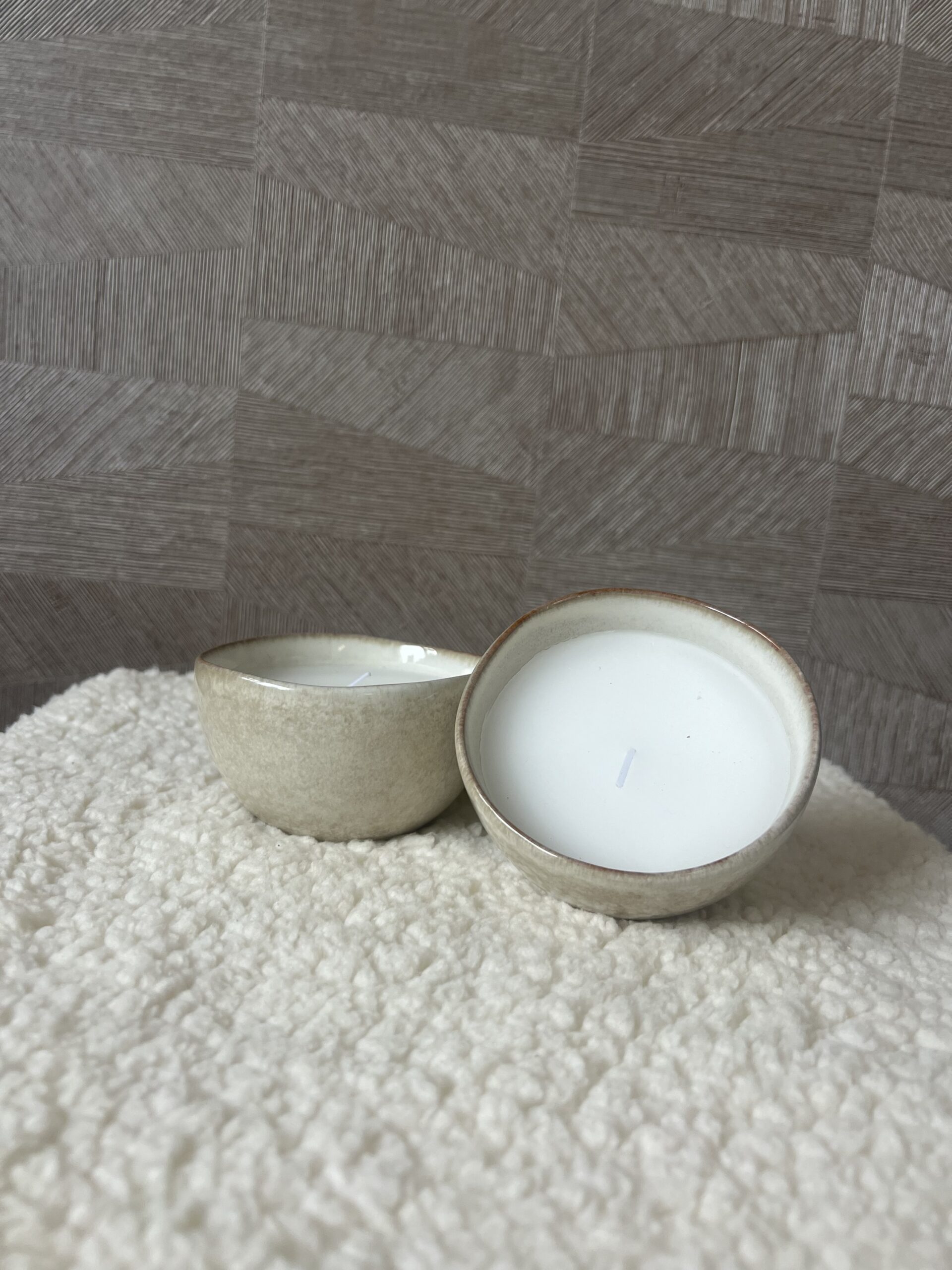 Kaars schaaltje beige